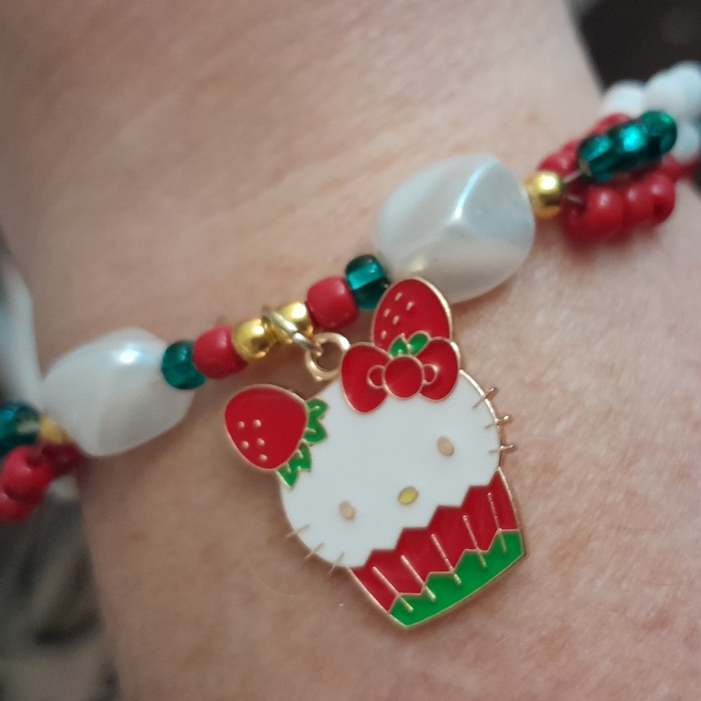 Kitty in a Strawberry Basket Necklace, Earrings & Bracelet Set - Picture 5 of 5